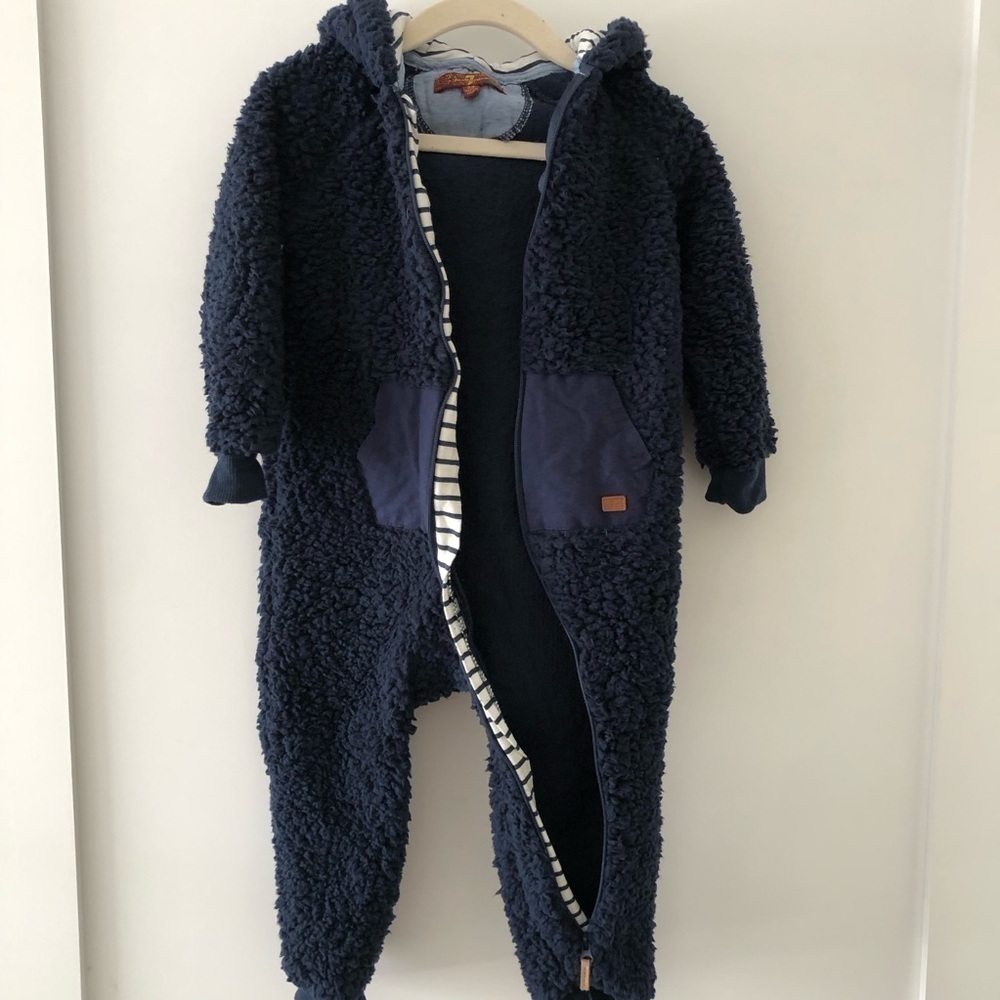 7 For All Mankind Blue Sherpa Baby Jumpsuit 24M - Picture 8 of 10